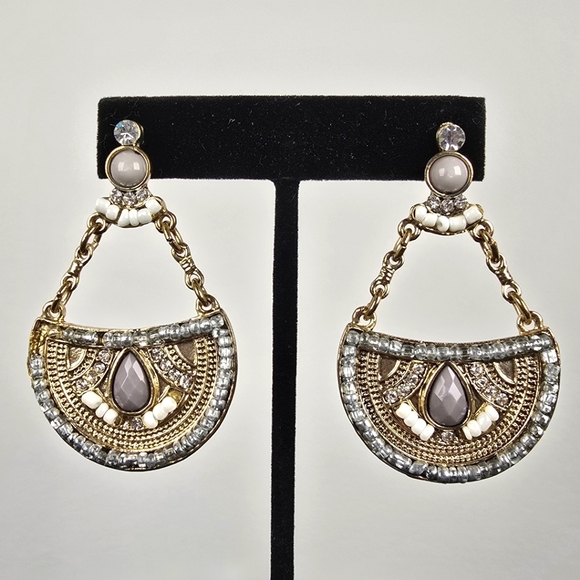 Elegant Gold and White Beaded Earrings - Picture 1 of 5